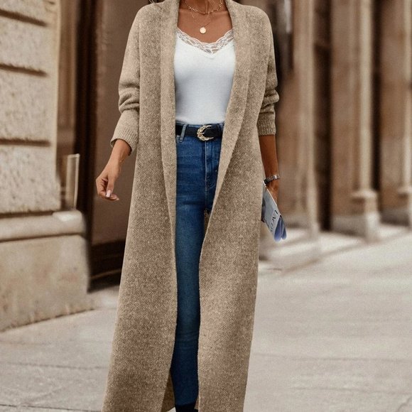 . Sweaters - Khaki Preppy Womens Shawl Collar Drop Shoulder Duster Cardigan